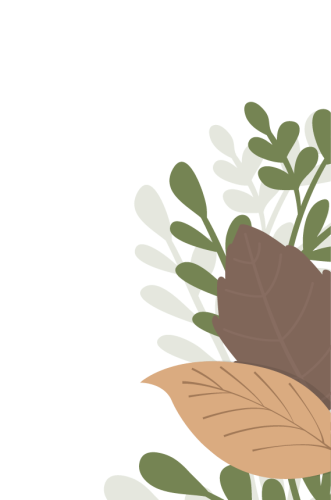 Illustration où l'on voit deux feuilles d'arbre et des plantes vertes en arrière plan sur le côté droit en bas.
